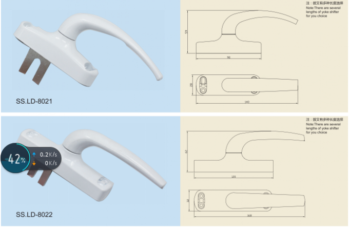 Handle Aluminum / Zinc Window Door Accessories Series For Two Lock Handle